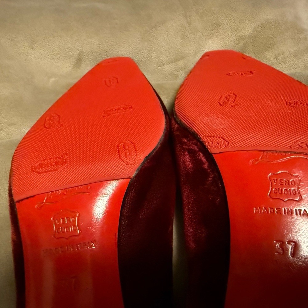 Christian Louboutin Burgundy Velvet Pointed Flats - Picture 6 of 8